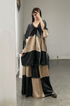 Mutedance splicing loose drawstring V-neck top series MD-MD24SS89-KAQI Khaki PM125